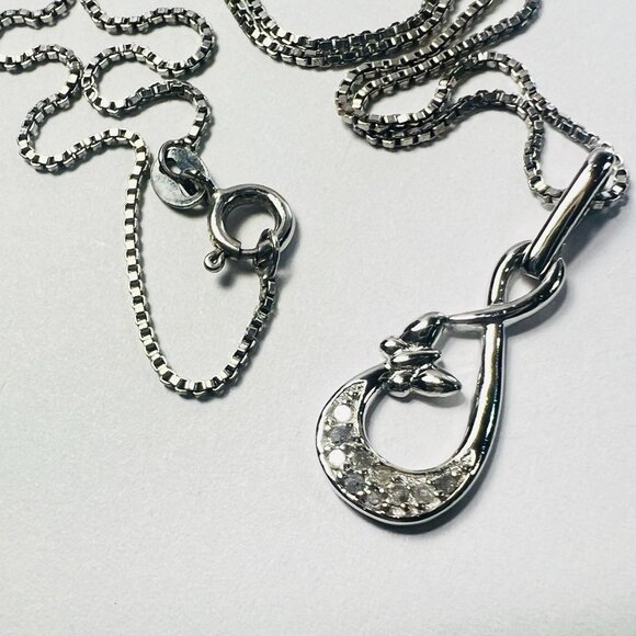 Silver 925 Infinity Butterfly Pendant Necklace CZ 925 Italian Box Chain 18" Gift - Picture 3 of 10